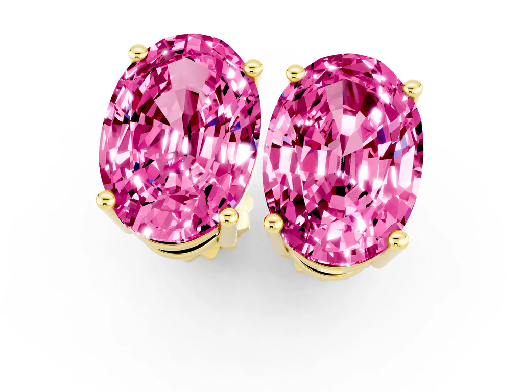Oval Cut Pink Sapphire Stud Earrings in Yellow gold with Basket Setting