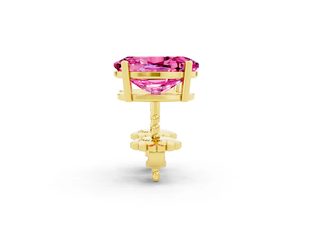 Oval Cut Pink Sapphire Stud Earrings in Yellow gold with Basket Setting