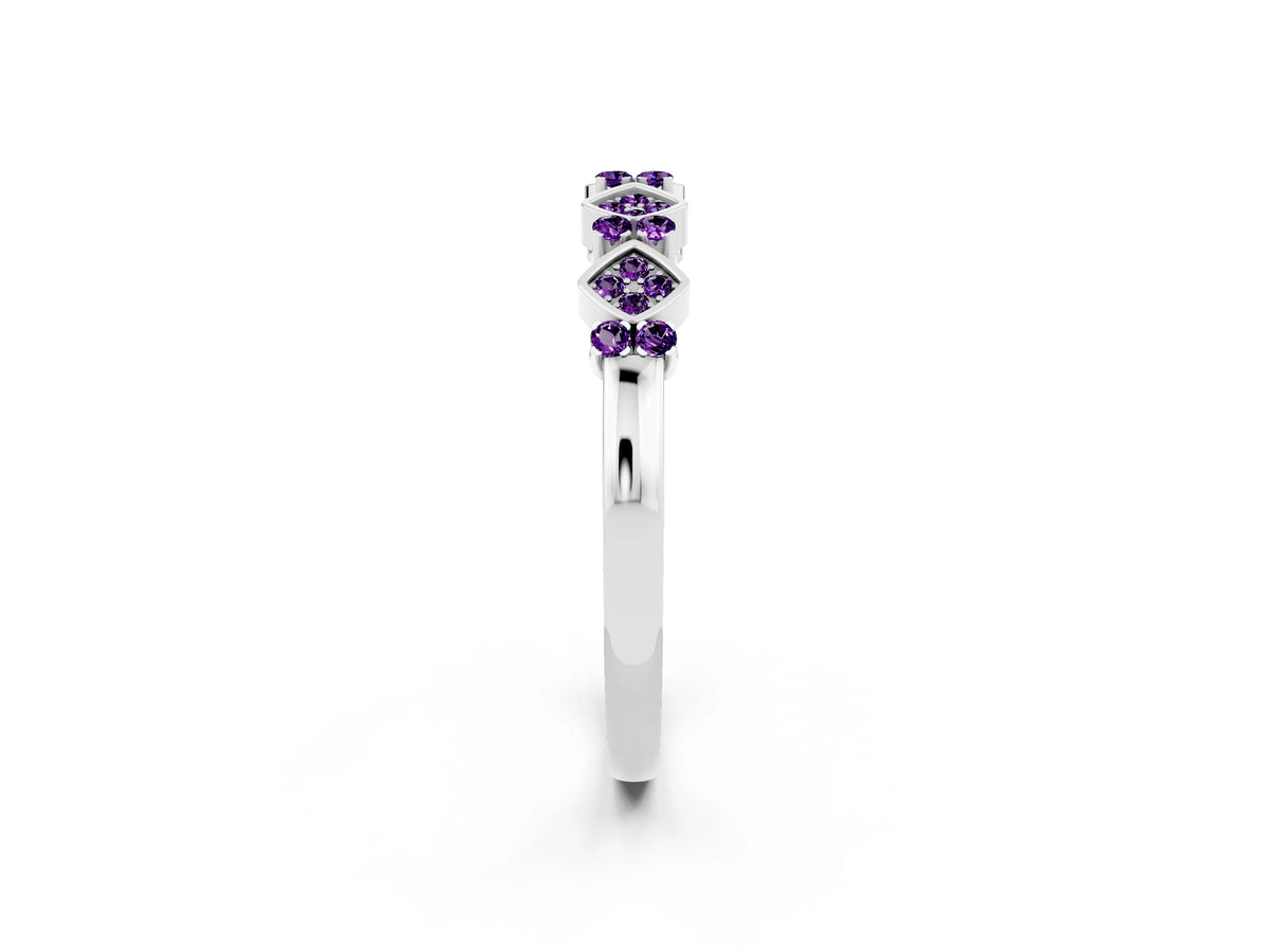 Pavé Cushion Amethyst Cluster Eternity Band in White gold with Prong Setting