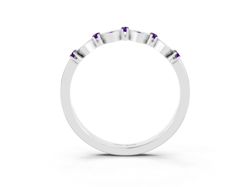 Pavé Cushion Amethyst Cluster Eternity Band in White gold with Prong Setting