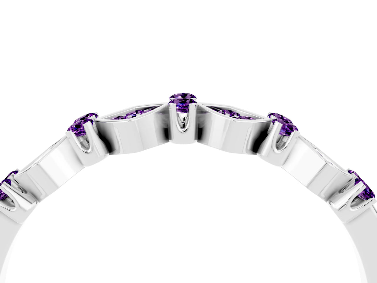 Pavé Cushion Amethyst Cluster Eternity Band in White gold with Prong Setting