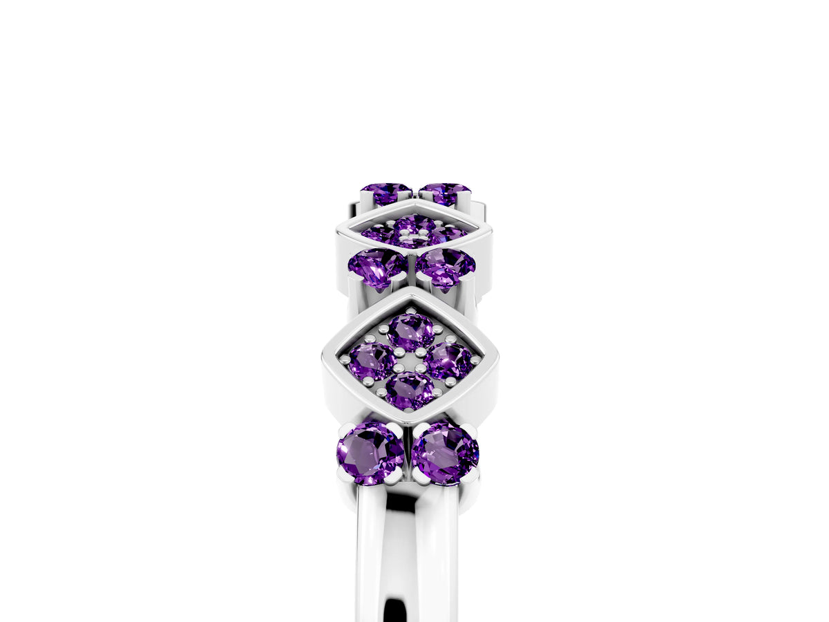 Pavé Cushion Amethyst Cluster Eternity Band in White gold with Prong Setting