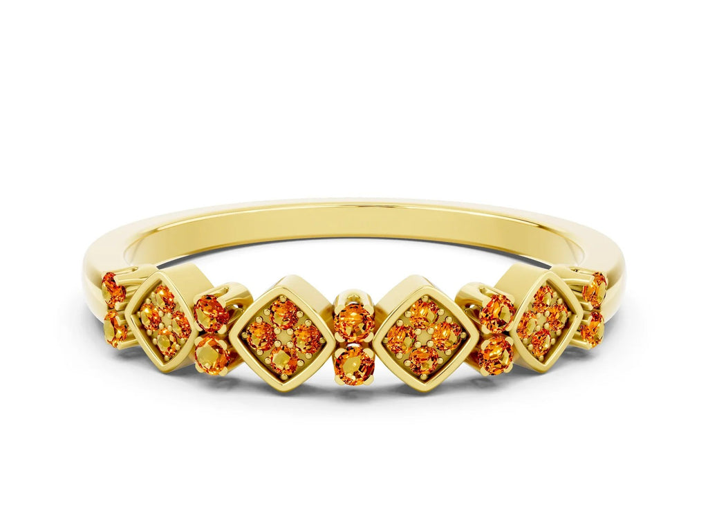 Pavé Cushion Citrine Cluster Eternity Band in Yellow gold with Prong Setting 