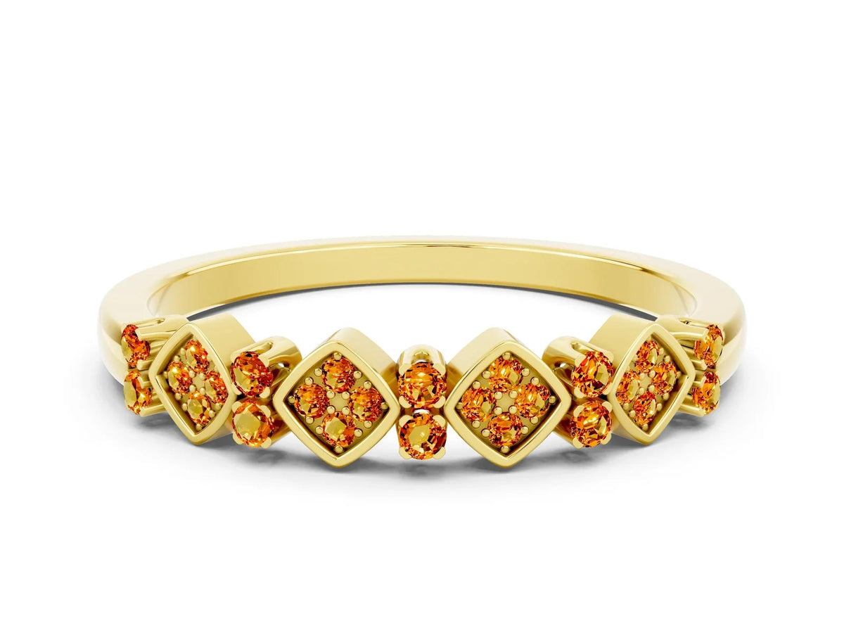 Pavé Cushion Citrine Cluster Eternity Band in Yellow gold with Prong Setting 