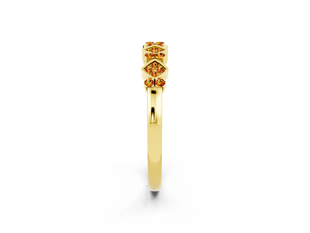 Pavé Cushion Citrine Cluster Eternity Band in Yellow gold with Prong Setting