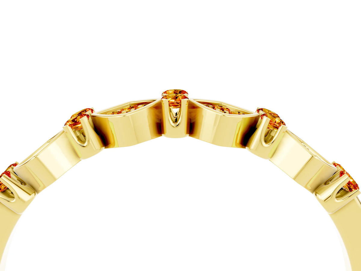 Pavé Cushion Citrine Cluster Eternity Band in Yellow gold with Prong Setting