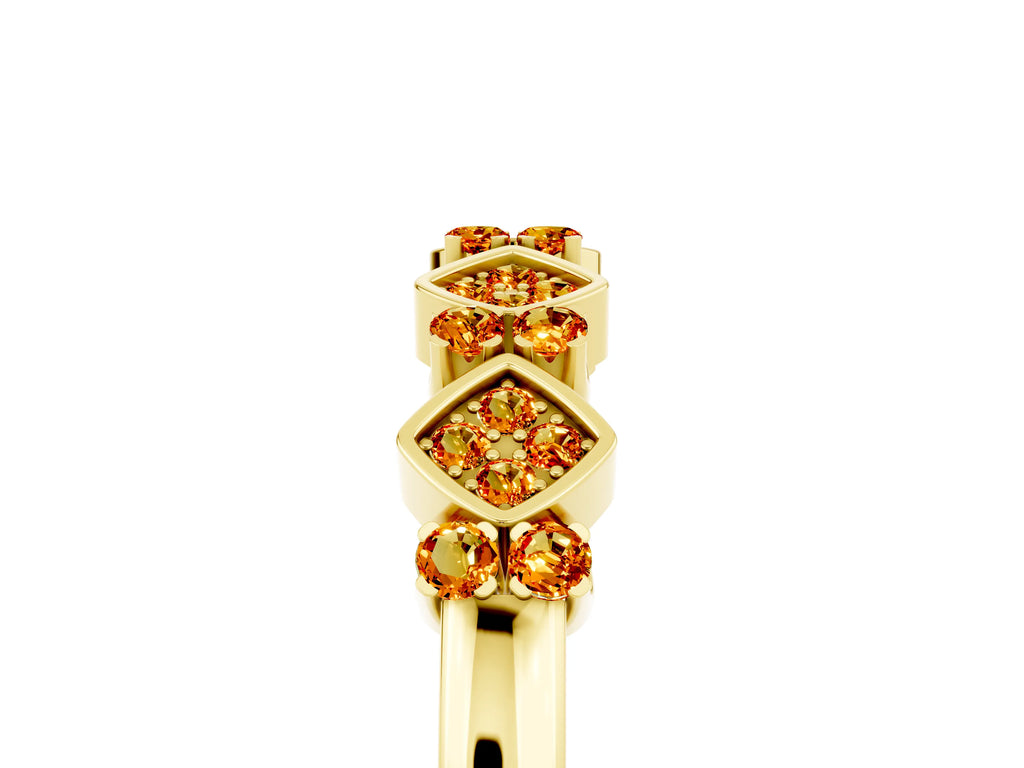 Pavé Cushion Citrine Cluster Eternity Band in Yellow gold with Prong Setting
