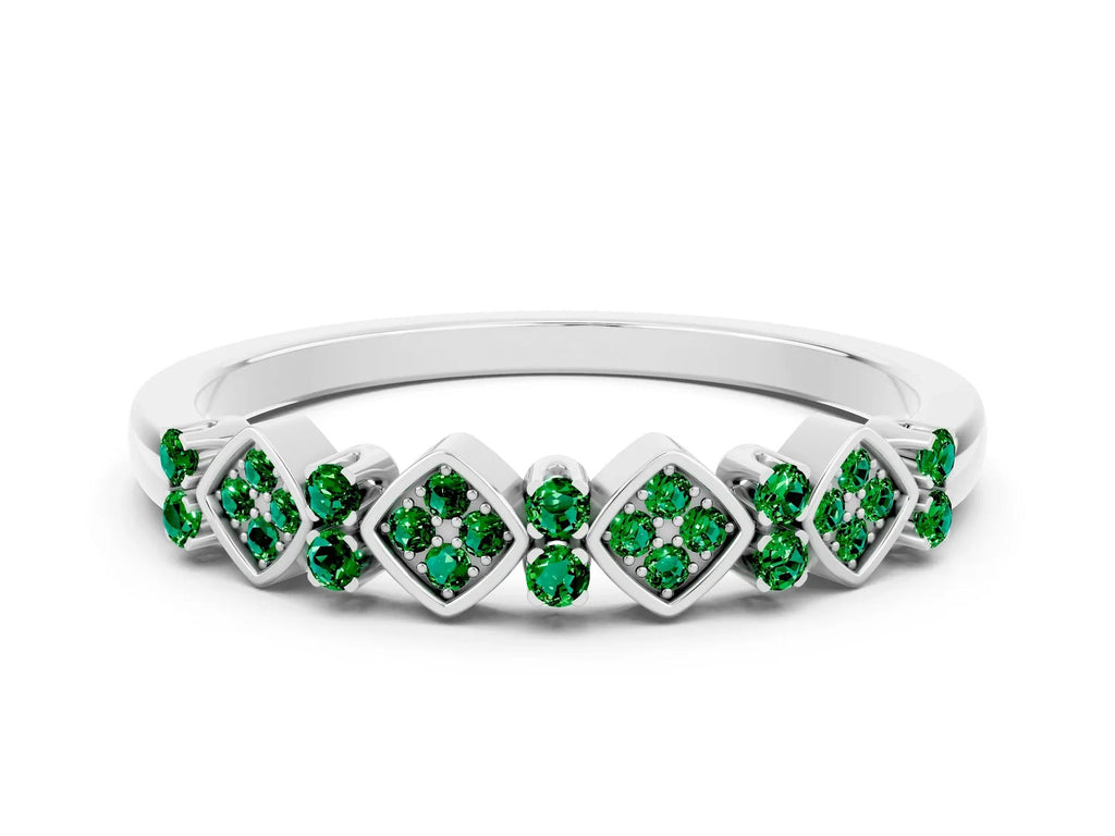 Pavé Cushion Emerald Cluster Eternity Band in Platinum with Prong Setting 