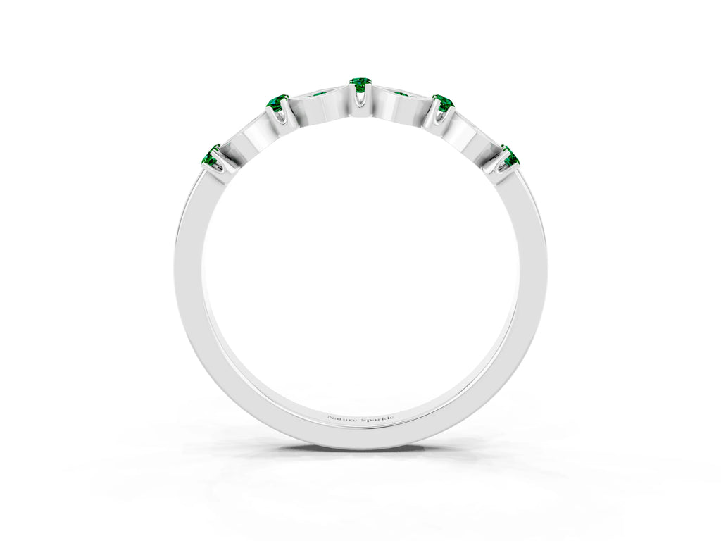 Pavé Cushion Emerald Cluster Eternity Band in Platinum with Prong Setting