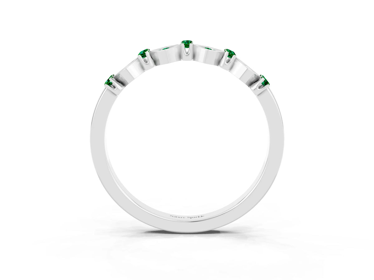 Pavé Cushion Emerald Cluster Eternity Band in Platinum with Prong Setting