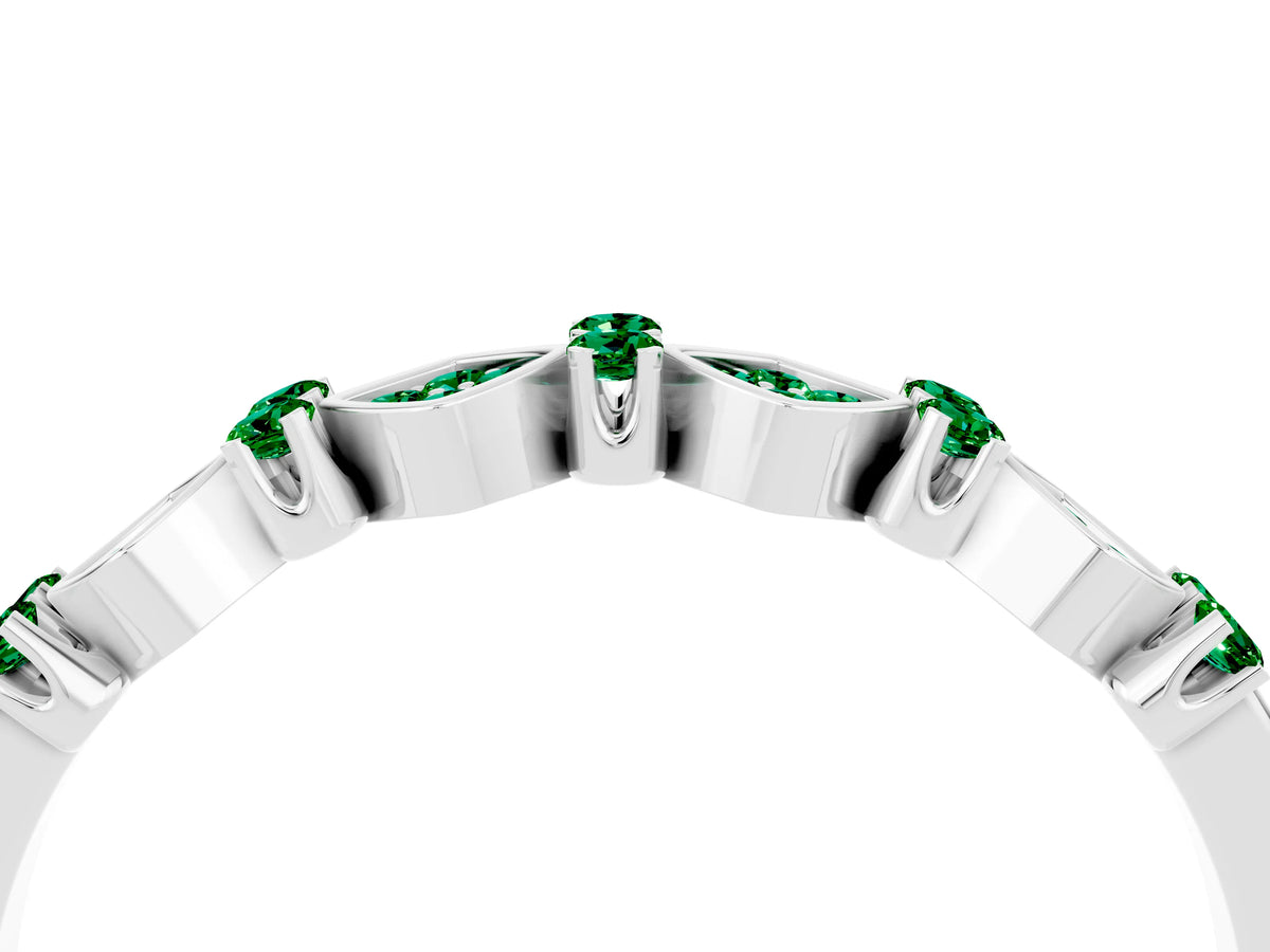 Pavé Cushion Emerald Cluster Eternity Band in Platinum with Prong Setting