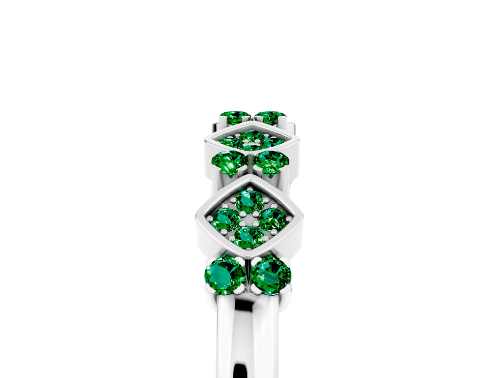 Pavé Cushion Emerald Cluster Eternity Band in Platinum with Prong Setting