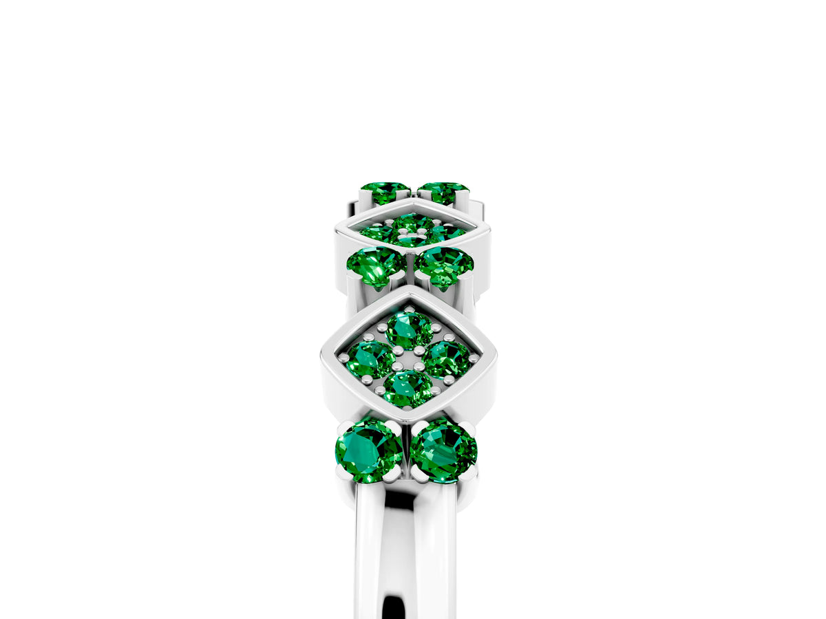 Pavé Cushion Emerald Cluster Eternity Band in Platinum with Prong Setting
