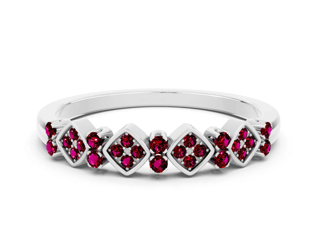 Pavé Cushion Garnet Cluster Eternity Band in Silver with Prong Setting 