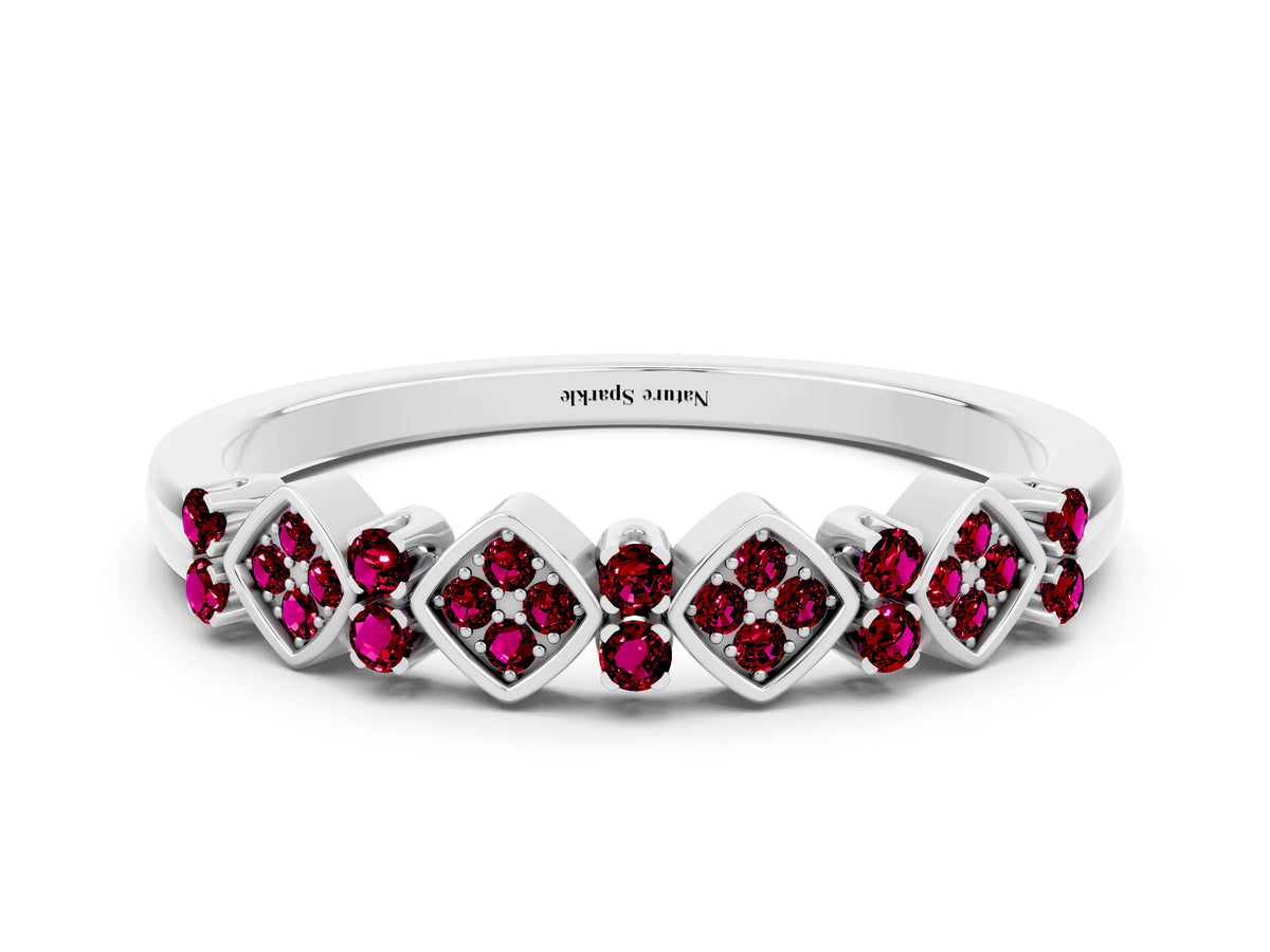 Pavé Cushion Garnet Cluster Eternity Band in Silver with Prong Setting