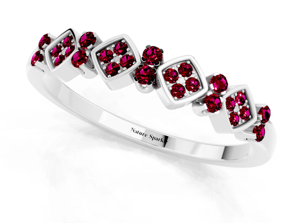 Pavé Cushion Garnet Cluster Eternity Band in Silver with Prong Setting