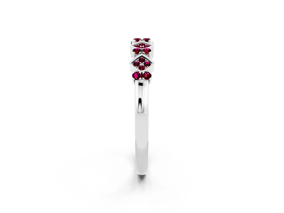 Pavé Cushion Garnet Cluster Eternity Band in Silver with Prong Setting