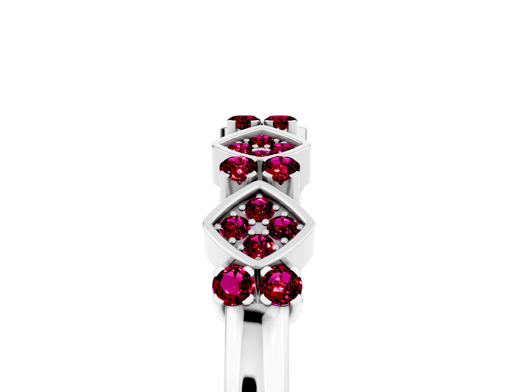 Pavé Cushion Garnet Cluster Eternity Band in Silver with Prong Setting