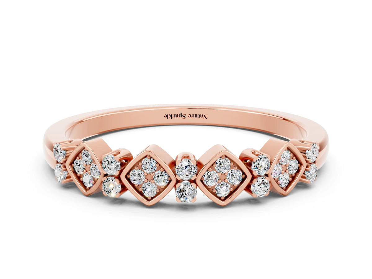 Pavé Cushion Moissanite Cluster Eternity Band in Rose gold with Prong Setting