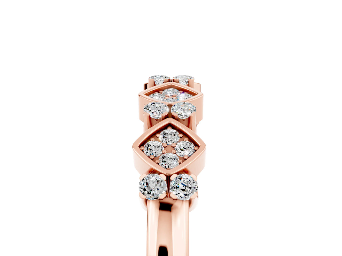 Pavé Cushion Moissanite Cluster Eternity Band in Rose gold with Prong Setting