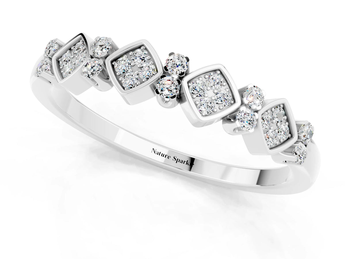 Pavé Cushion Moissanite Cluster Eternity Band in White gold with Prong Setting
