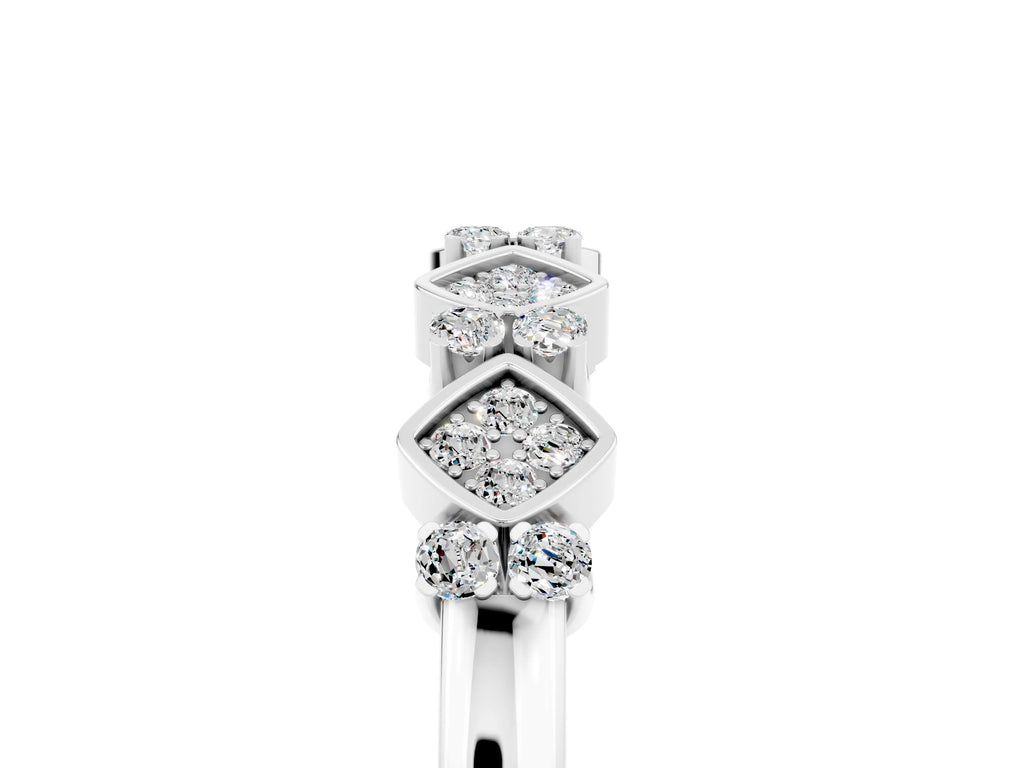 Pavé Cushion Moissanite Cluster Eternity Band in White gold with Prong Setting