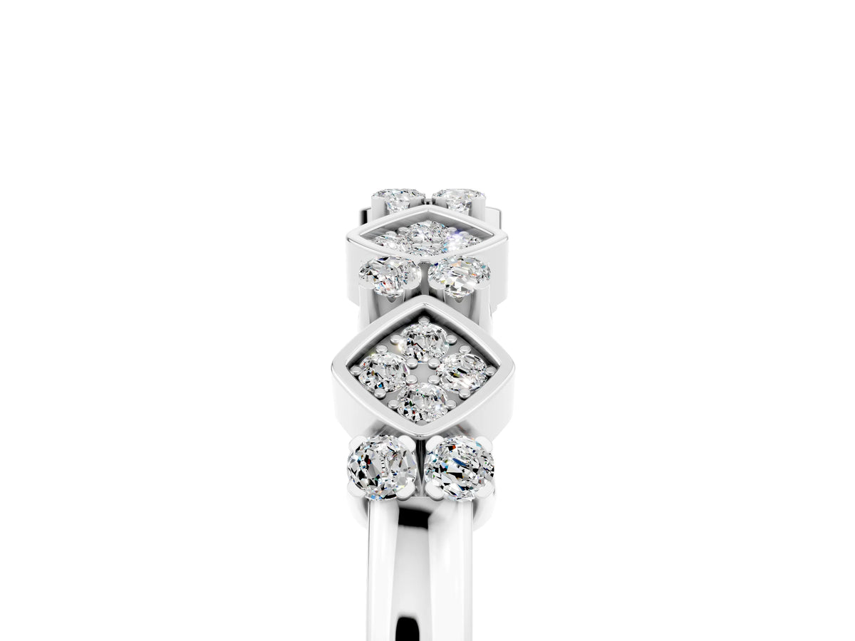 Pavé Cushion Moissanite Cluster Eternity Band in White gold with Prong Setting
