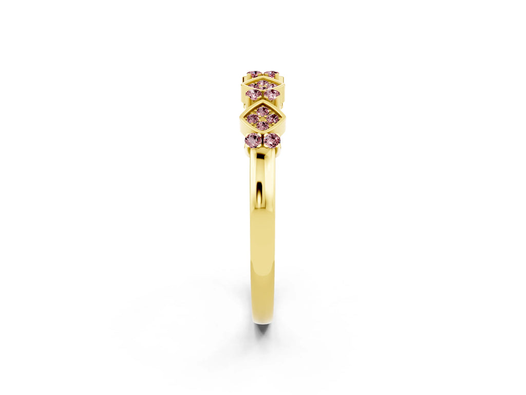Pavé Cushion Morganite Cluster Eternity Band in Yellow gold with Prong Setting
