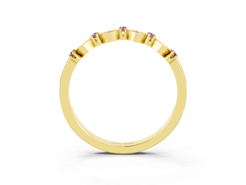Pavé Cushion Morganite Cluster Eternity Band in Yellow gold with Prong Setting