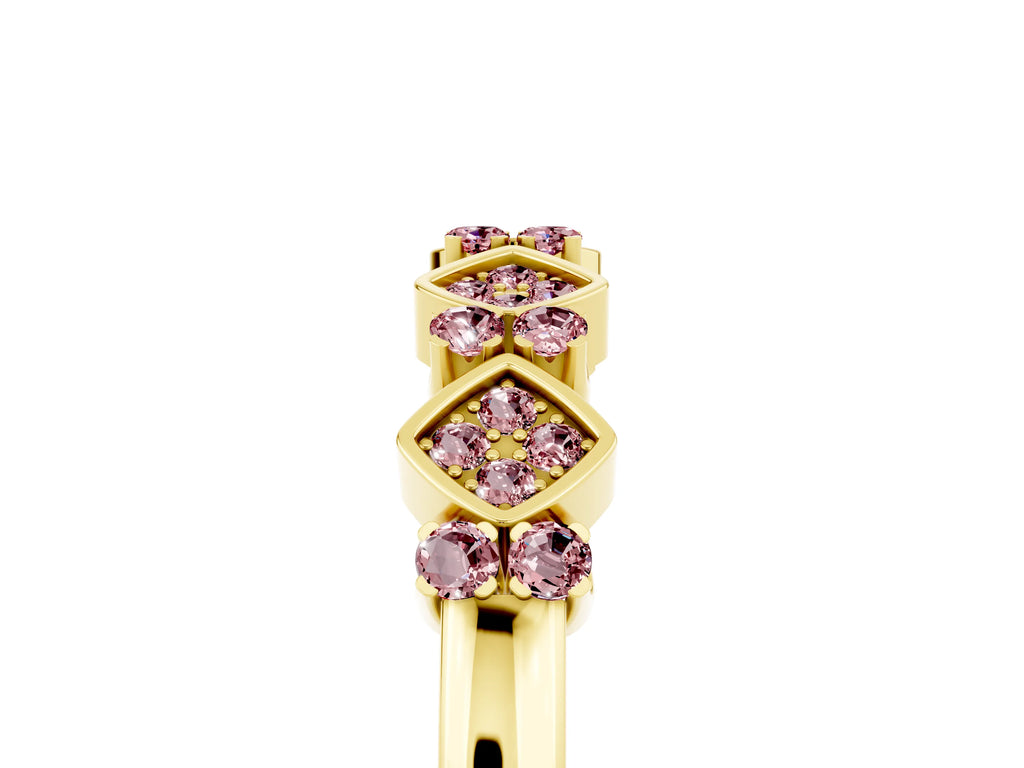 Pavé Cushion Morganite Cluster Eternity Band in Yellow gold with Prong Setting