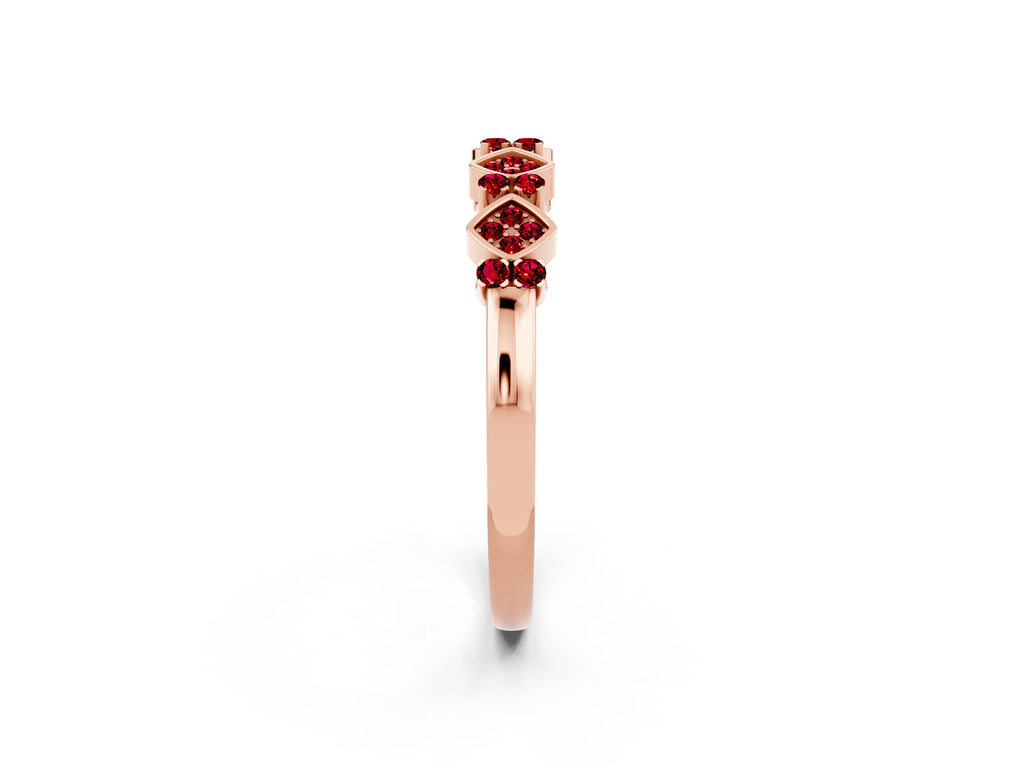 Pavé Cushion Ruby Cluster Eternity Band in Rose gold with Prong Setting