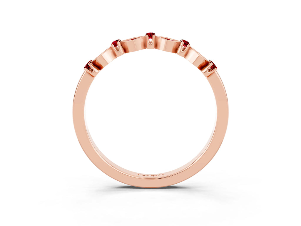 Pavé Cushion Ruby Cluster Eternity Band in Rose gold with Prong Setting