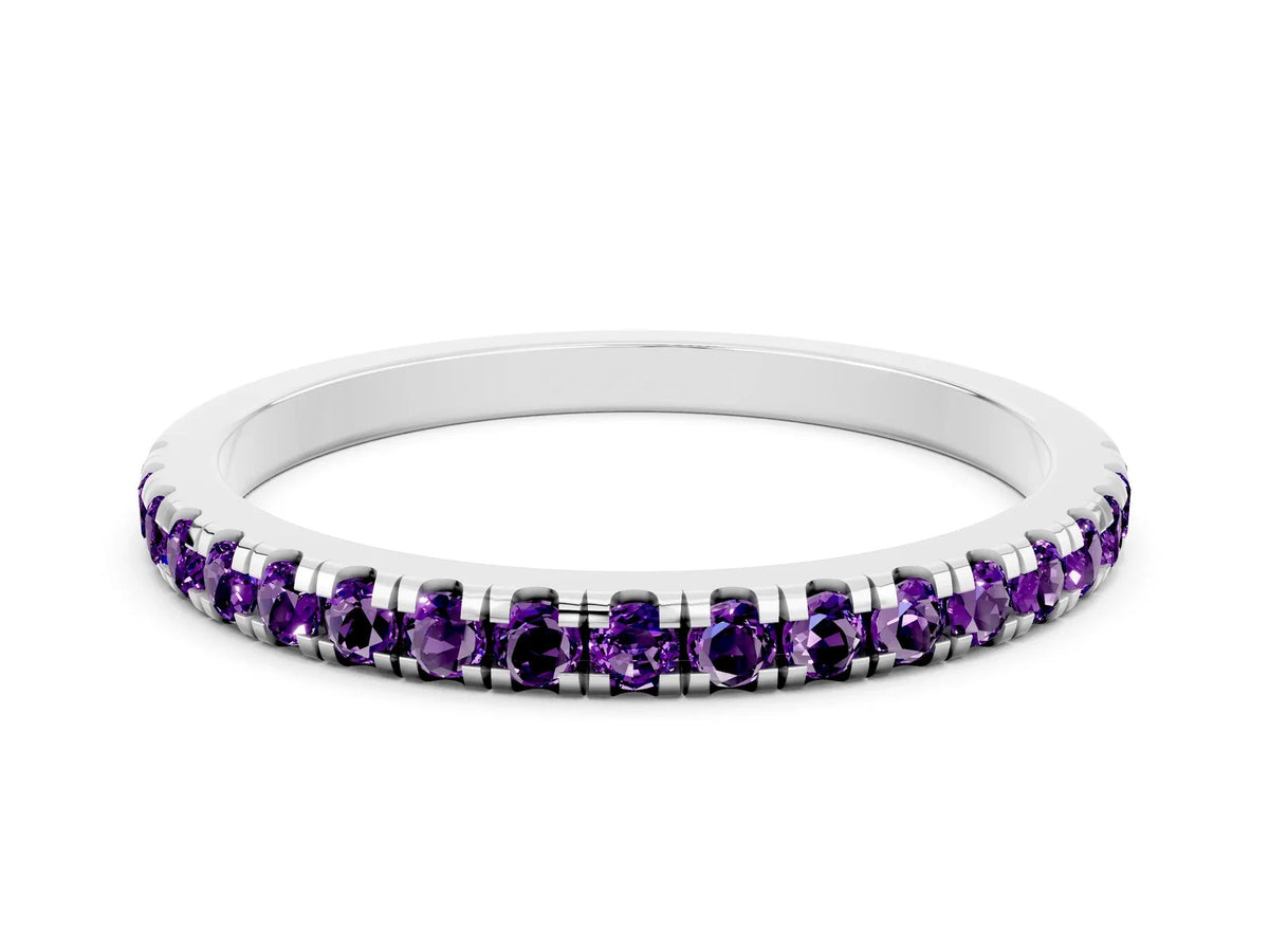 Pavé Round Amethyst Half Eternity Band in Platinum with Shared Prong Setting 