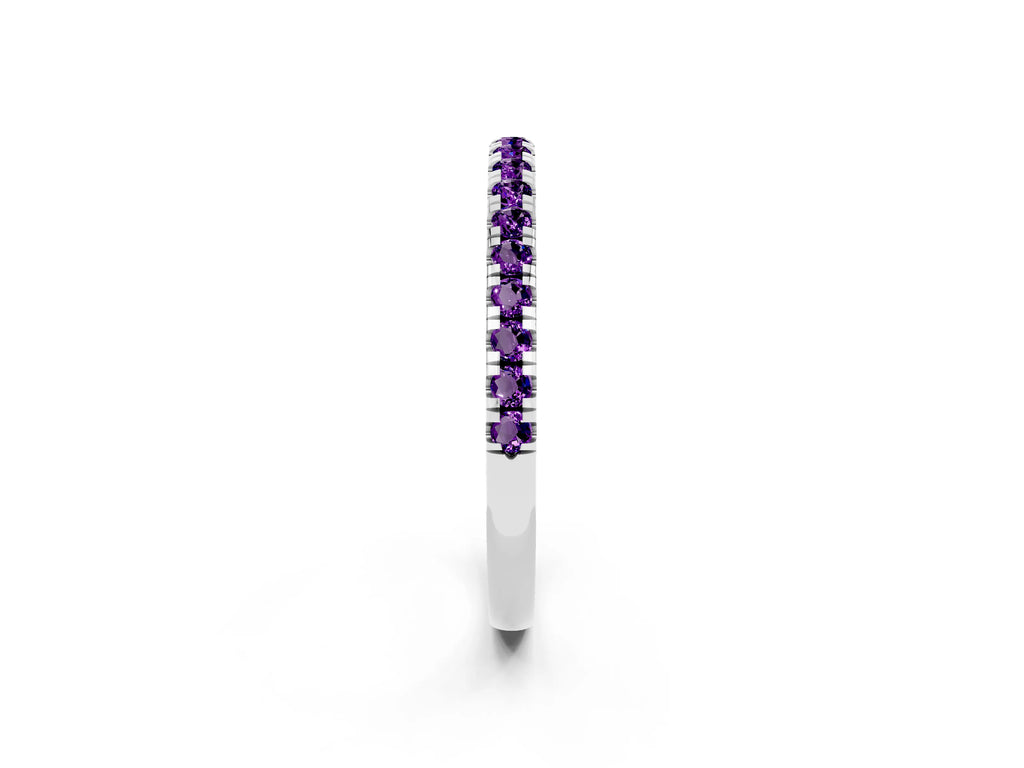 Pavé Round Amethyst Half Eternity Band in Platinum with Shared Prong Setting