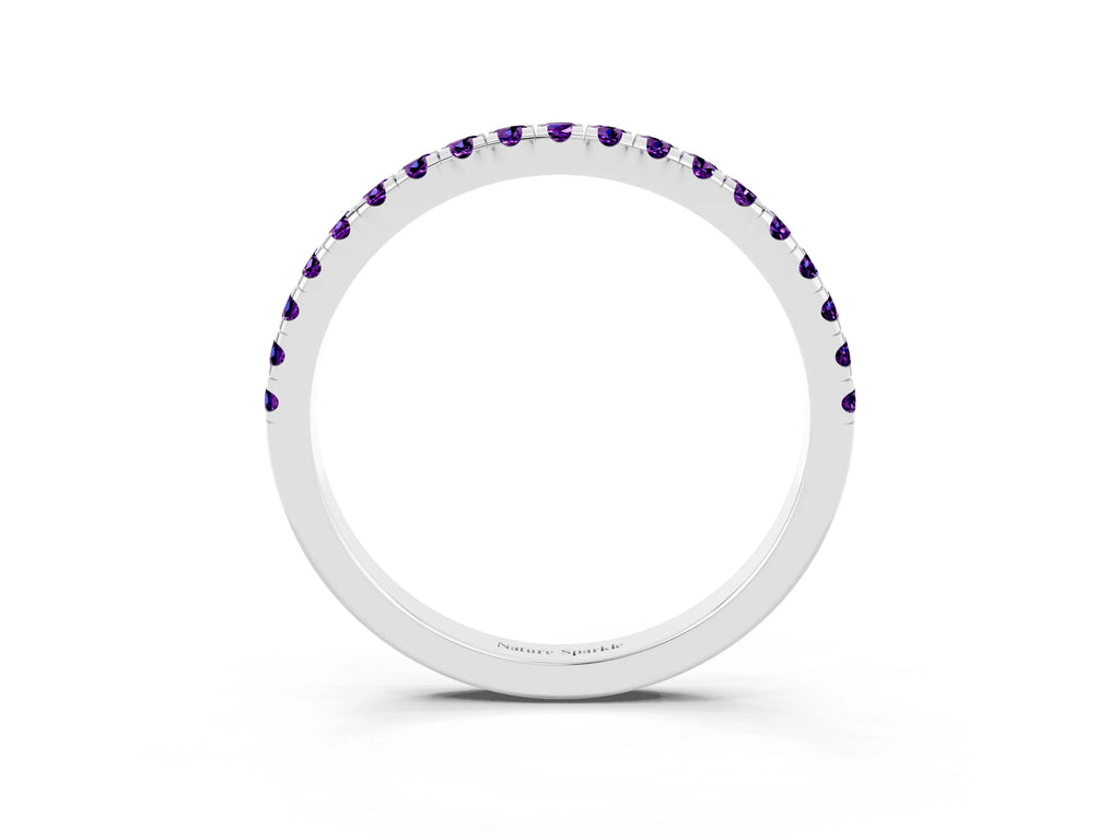 Pavé Round Amethyst Half Eternity Band in Platinum with Shared Prong Setting