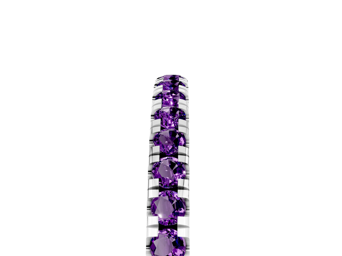 Pavé Round Amethyst Half Eternity Band in Platinum with Shared Prong Setting