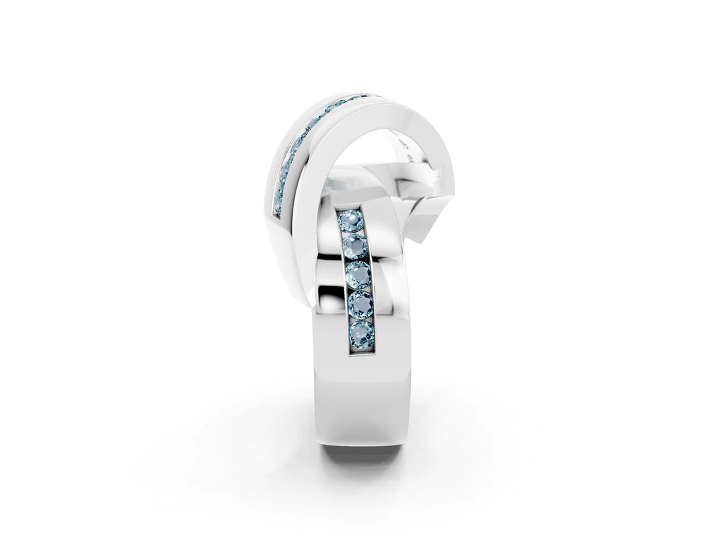 Pavé Round Aquamarine Crossover Band in Silver with Channel Setting