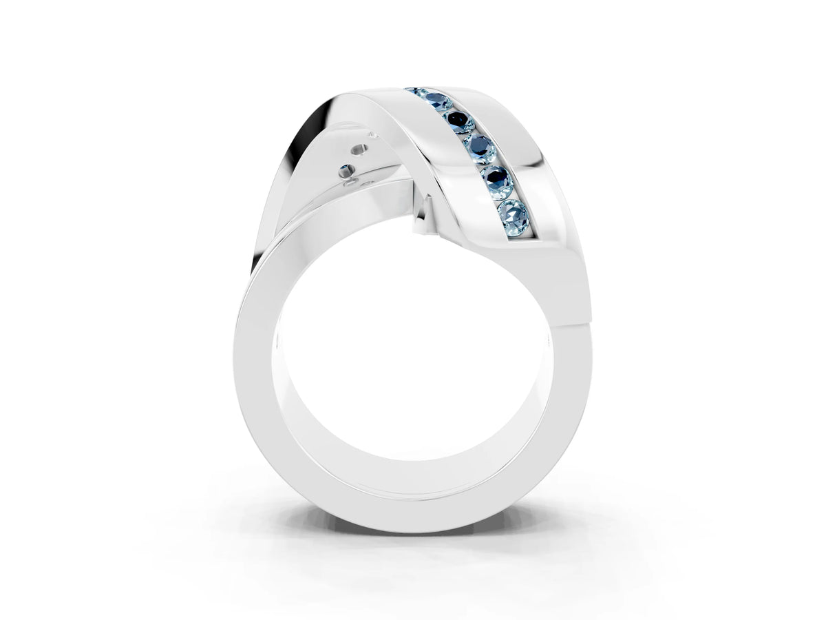 Pavé Round Aquamarine Crossover Band in Silver with Channel Setting