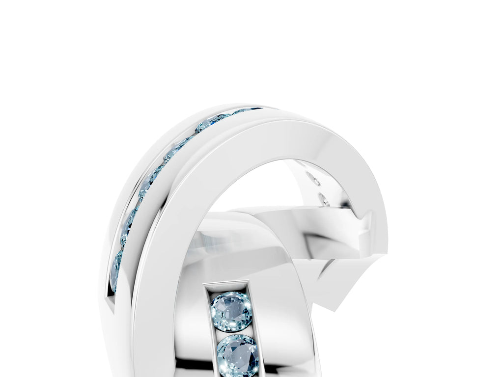 Pavé Round Aquamarine Crossover Band in Silver with Channel Setting