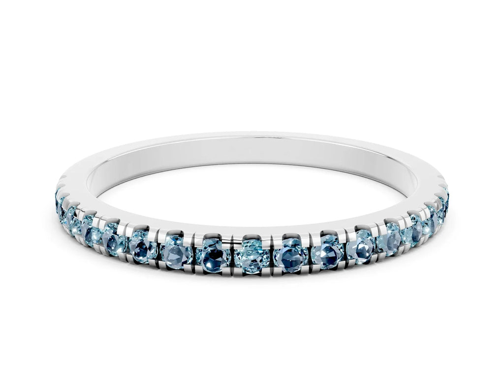 Pavé Round Aquamarine Half Eternity Band in Silver with Shared Prong Setting 