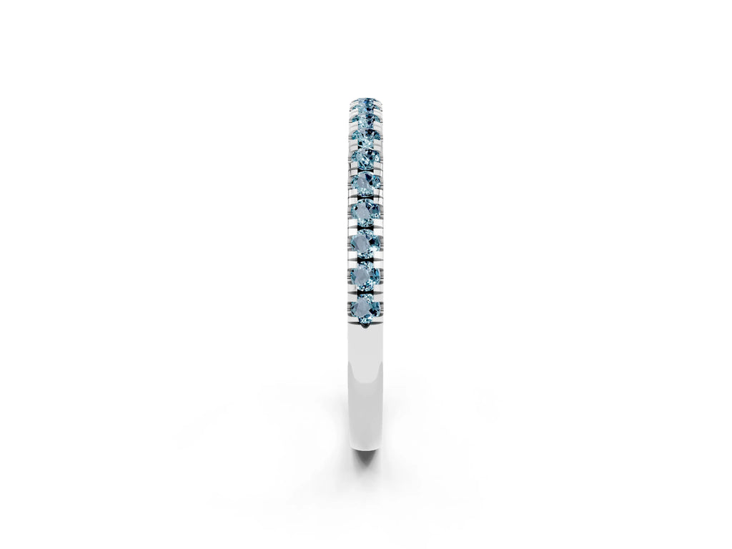 Pavé Round Aquamarine Half Eternity Band in Silver with Shared Prong Setting