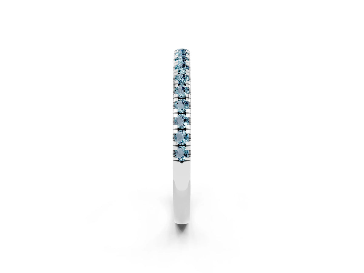 Pavé Round Aquamarine Half Eternity Band in Silver with Shared Prong Setting