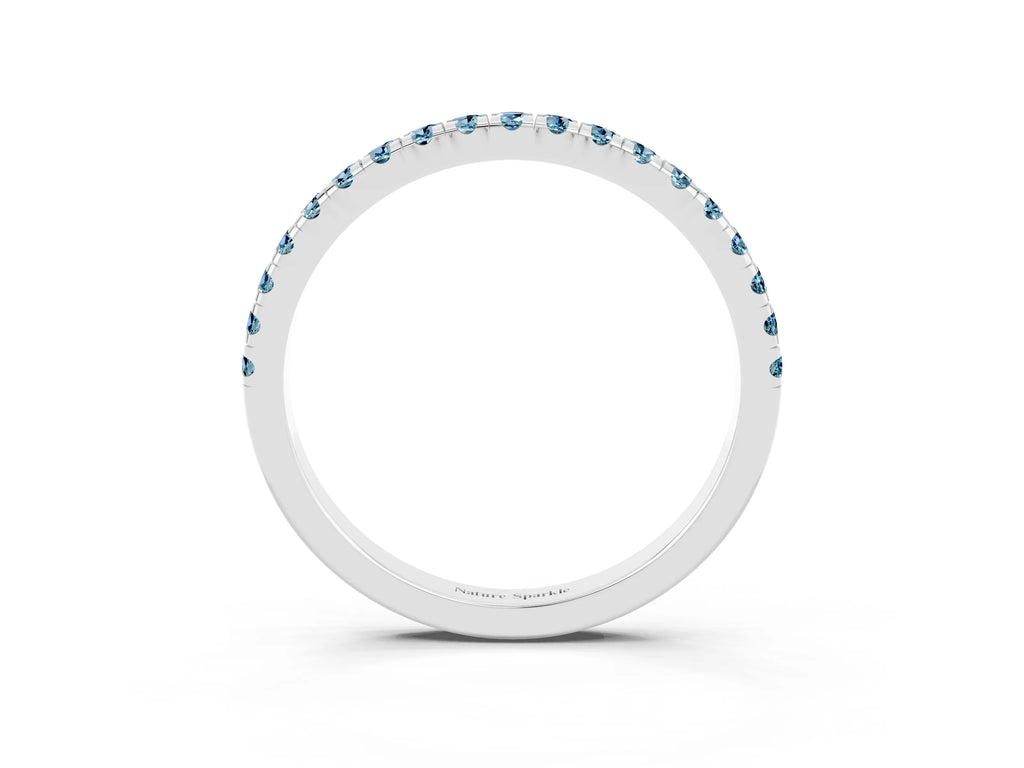 Pavé Round Aquamarine Half Eternity Band in Silver with Shared Prong Setting