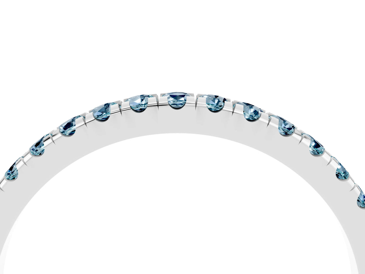 Pavé Round Aquamarine Half Eternity Band in Silver with Shared Prong Setting