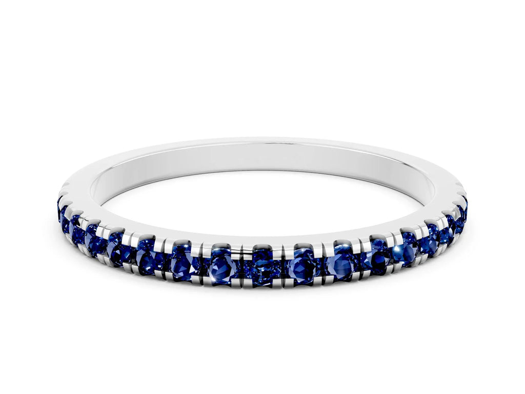Pavé Round Blue Sapphire Half Eternity Band in Silver with Shared Prong Setting 