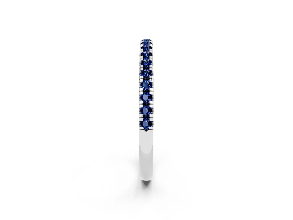 Pavé Round Blue Sapphire Half Eternity Band in Silver with Shared Prong Setting