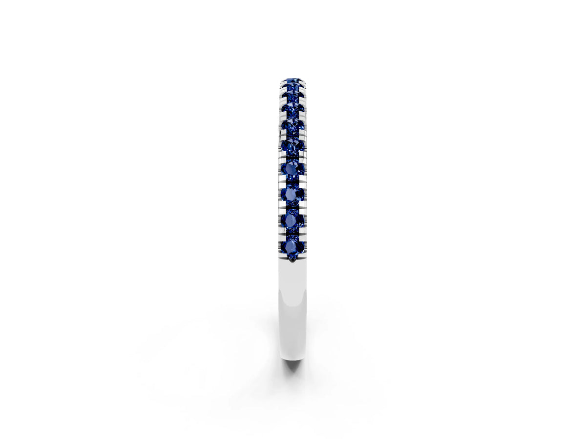 Pavé Round Blue Sapphire Half Eternity Band in Silver with Shared Prong Setting