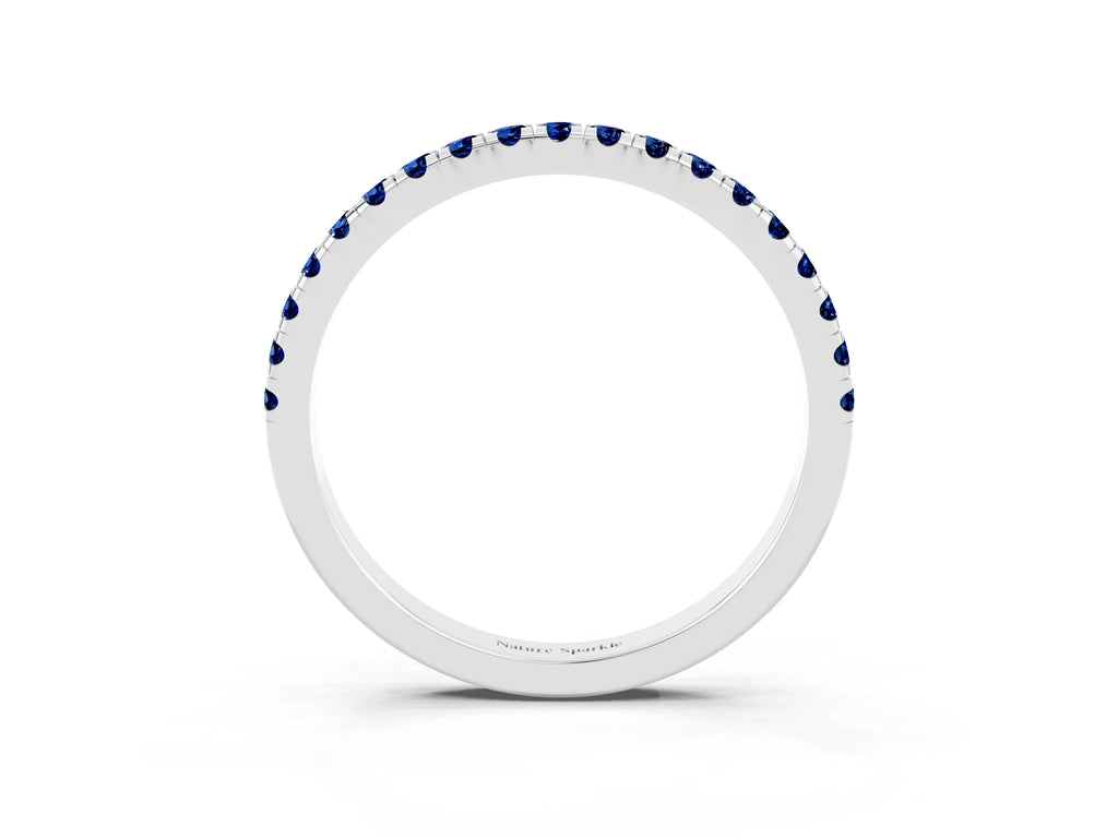 Pavé Round Blue Sapphire Half Eternity Band in Silver with Shared Prong Setting