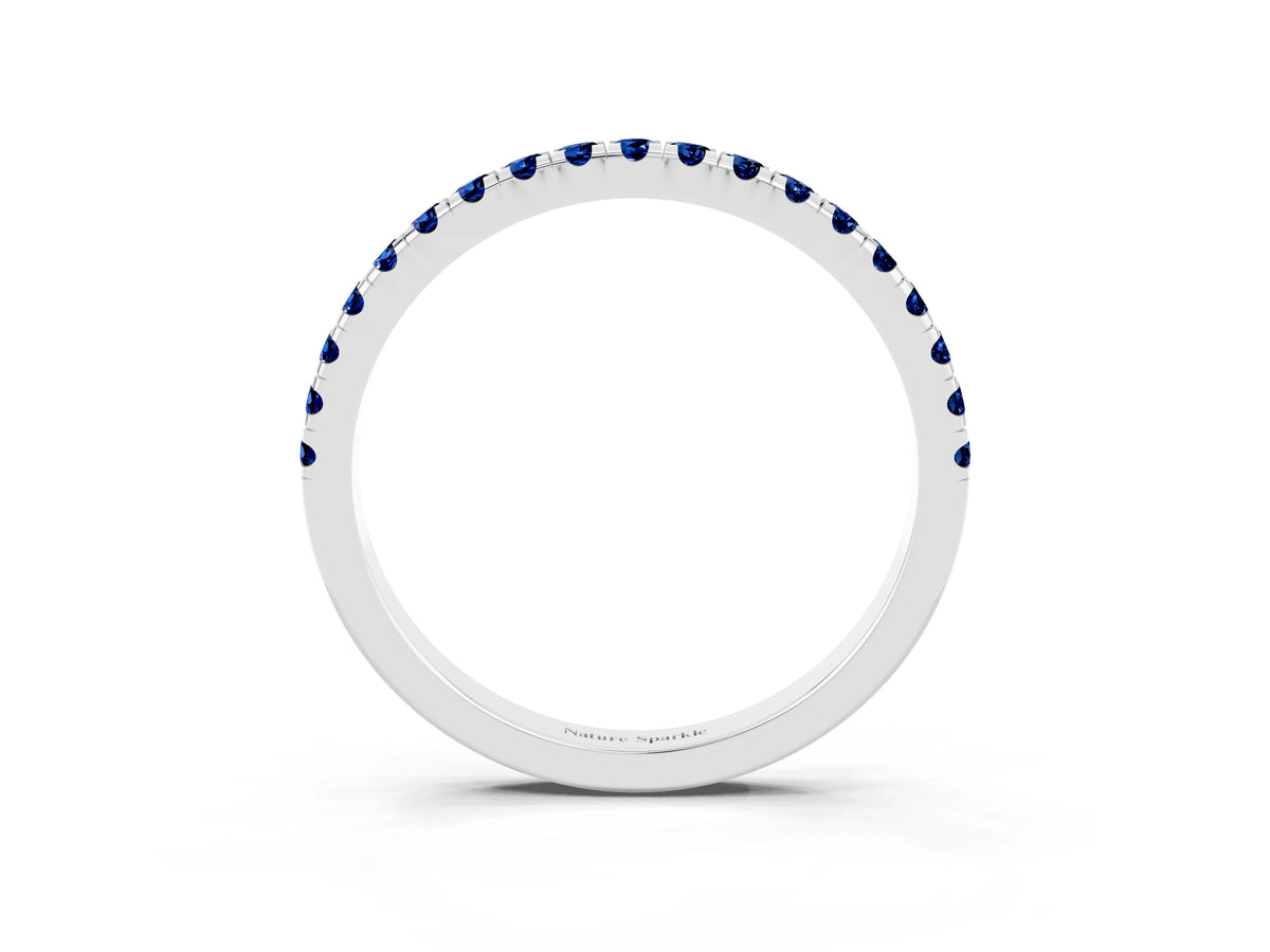 Pavé Round Blue Sapphire Half Eternity Band in Silver with Shared Prong Setting