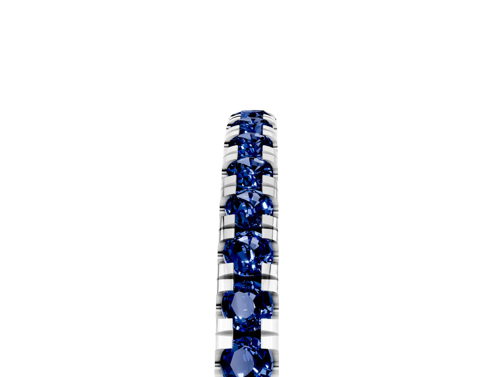 Pavé Round Blue Sapphire Half Eternity Band in Silver with Shared Prong Setting